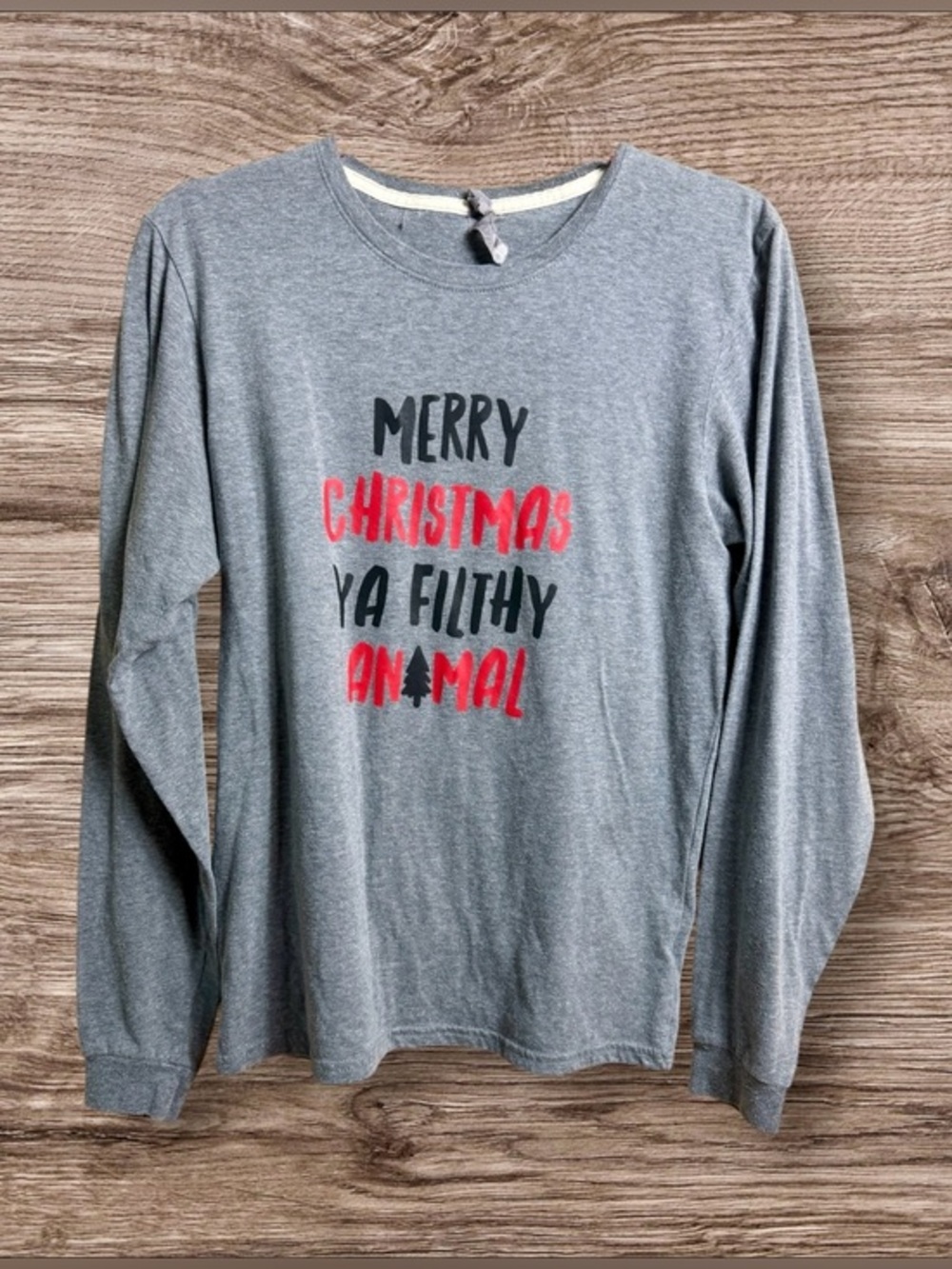 🎈3/$20 Merry Christmas ya filthy animal grey long sleeve t-shirt. XL